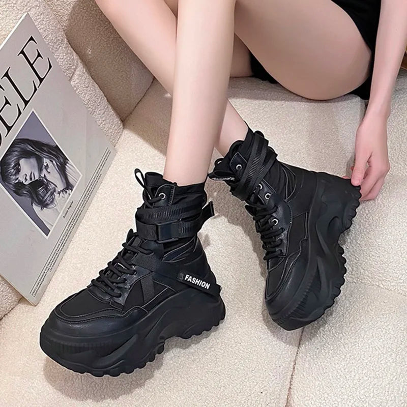 Motorcycle Lace-Up Platform Ankle Boots - true-deals-club