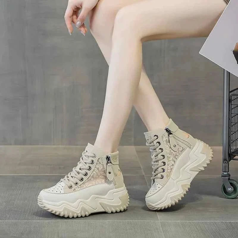 White Platform Shoes - Bilateral Zipper High Tops for Woman - true deals club