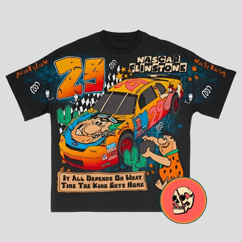 Flinston Print Shirt - Cartoon American Street Loose Tee - true-deals-club