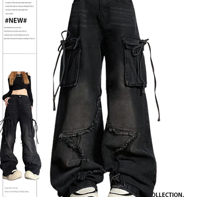 Emo Pants Baggy Black Denim Gothic Women's Cargo Jeans: Aesthetic - true deals club