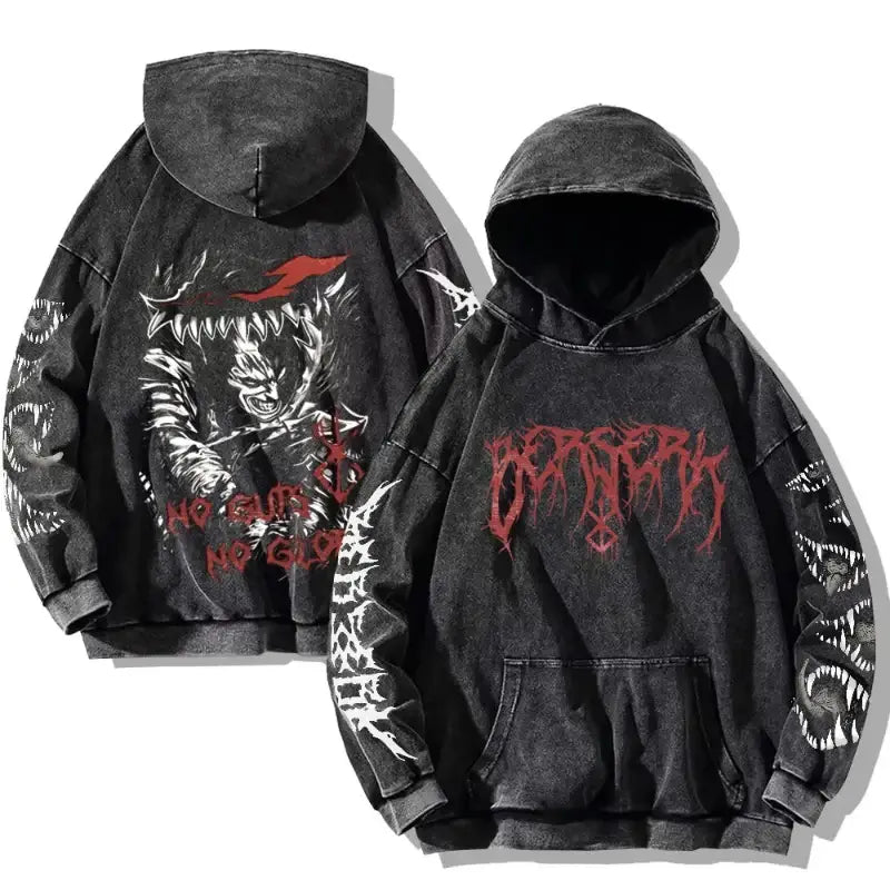 Gothic Vintage Washed Hoodie | Print Retro Pullover Y2K.