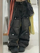Y2K Emo Korean Vintage Streetwear Black Cargo Baggy Jeans for Women - true-deals-club