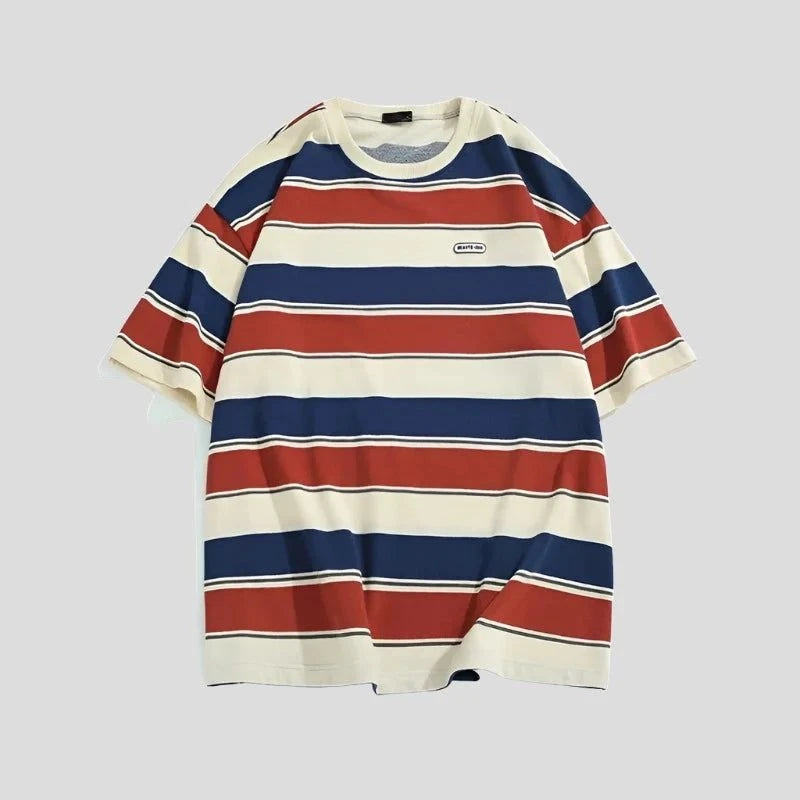 Unisex Striped T-shirts, Loose Fit, Short Sleeves - true-deals-club