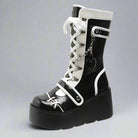 Platform Wedge Women's Boots Black and White Punk Gothic Style - true-deals-club