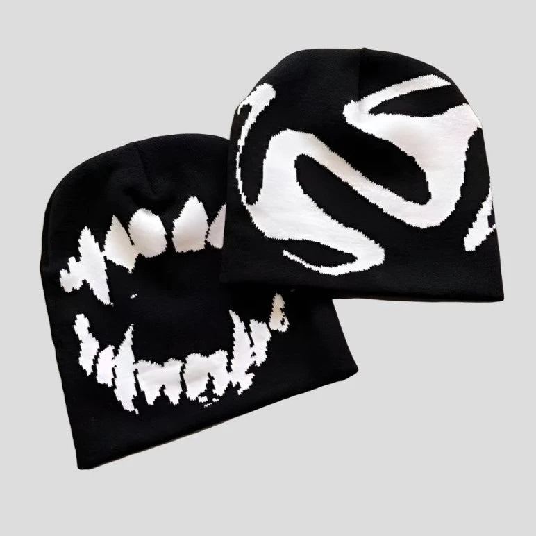 Goth Beanie Hat: Tooth Knitted Y2K Streetwear - true-deals-club