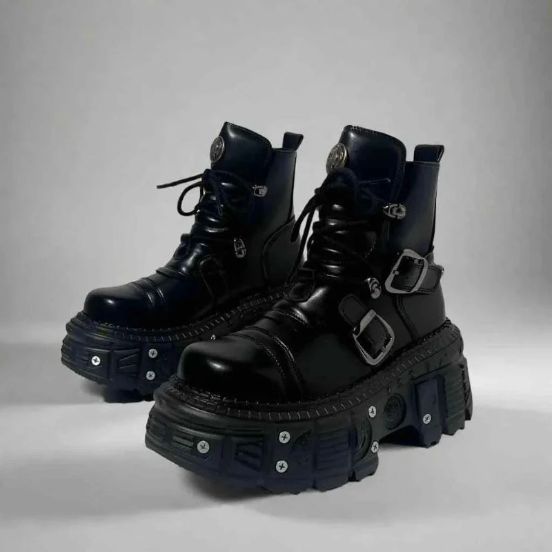 Black Boots - Round Toe Rock Punk Style Platform for Women - true deals club