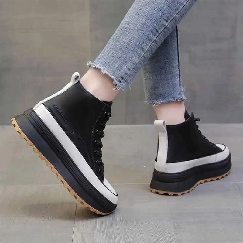 Leather Wedges - 7cm Super High Platform Women's Wedge Sneakers - true deals club