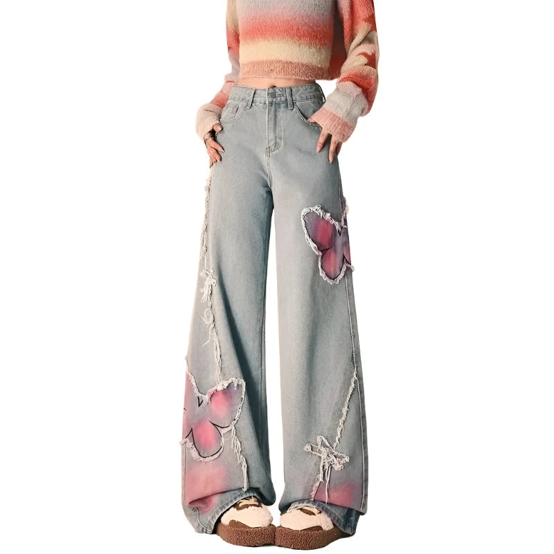 Wide Leg Trousers: Women's Butterfly Jeans - true-deals-club