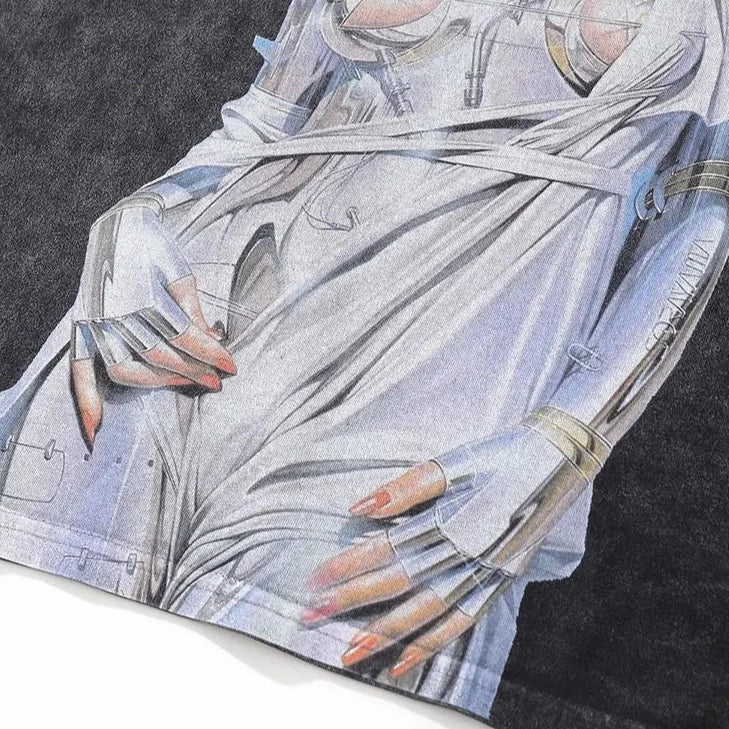 Distressed Oversized T-Shirt Men's Streetwear Graphic Print - true-deals-club