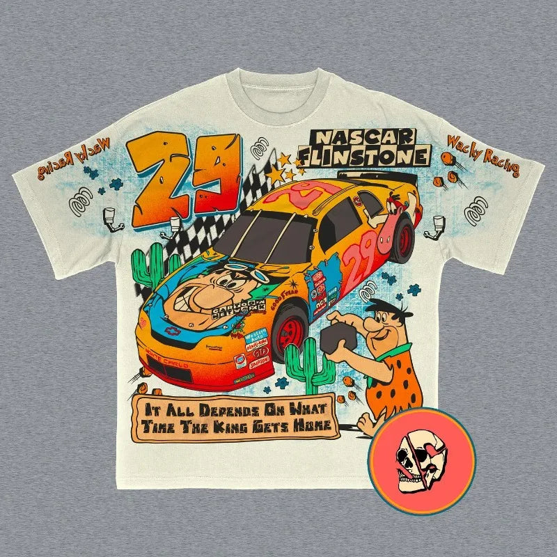 Flinston Print Shirt - Cartoon American Street Loose Tee - true-deals-club