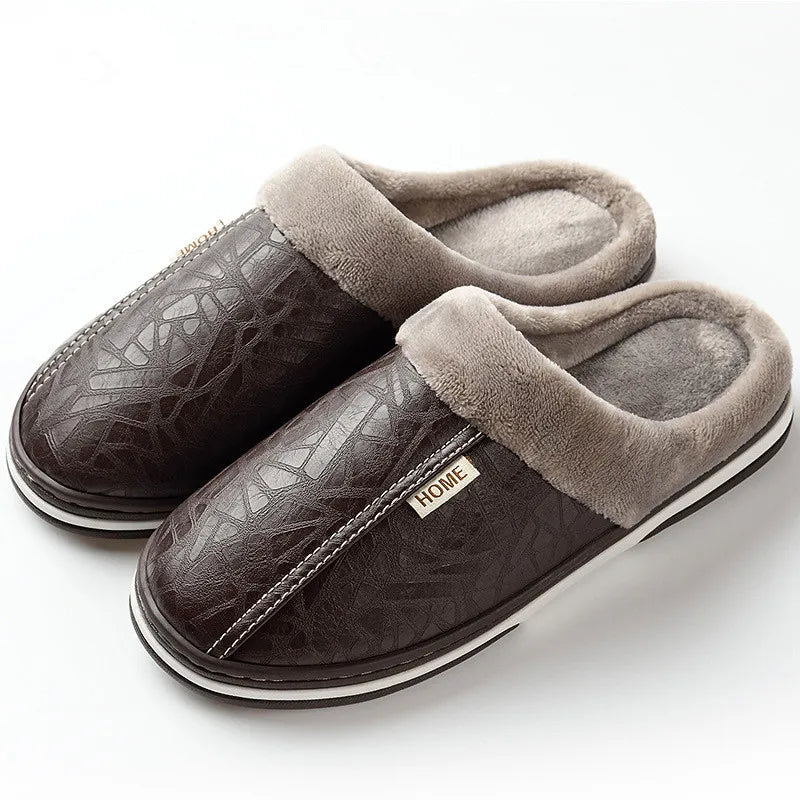 Unisex Waterproof Fur Slippers - Indoor PU Leather - true-deals-club