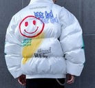 Men Smiley Print Puffer Padded Jackets - true-deals-club