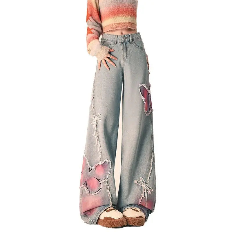 Wide Leg Trousers: Women's Butterfly Jeans - true-deals-club