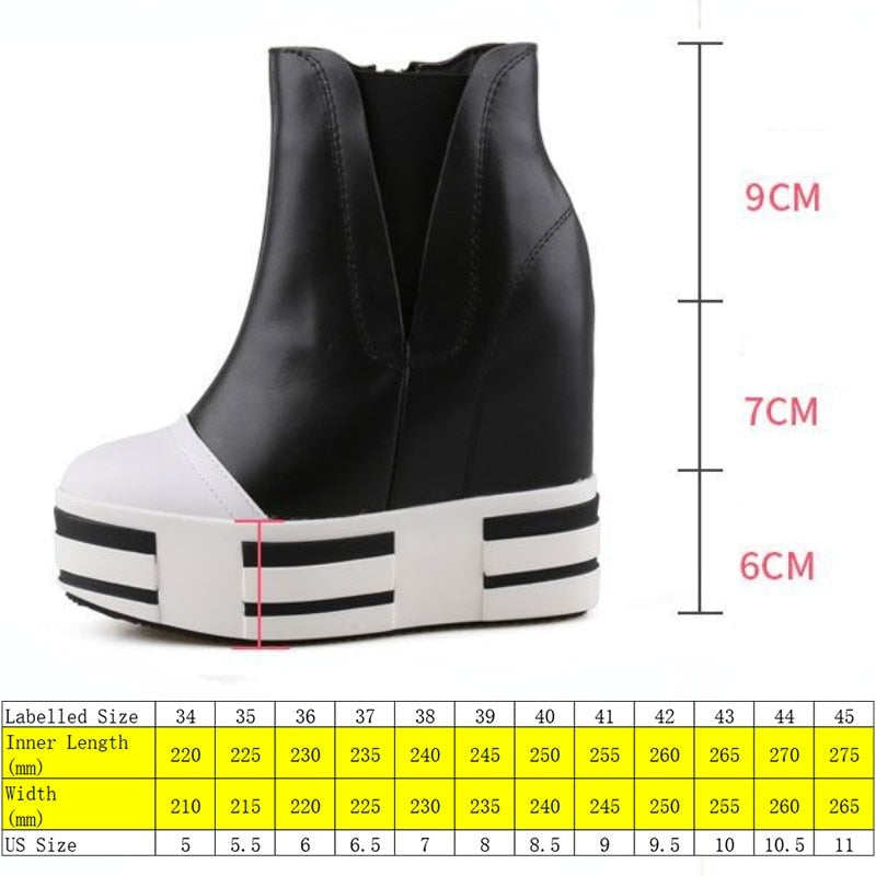 Women's 13cm Leather Platform Wedge Boots - True-Deals-Club