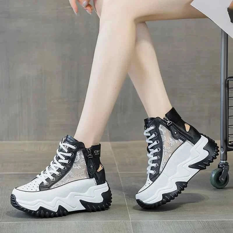 White Platform Shoes - Bilateral Zipper High Tops for Woman - true deals club