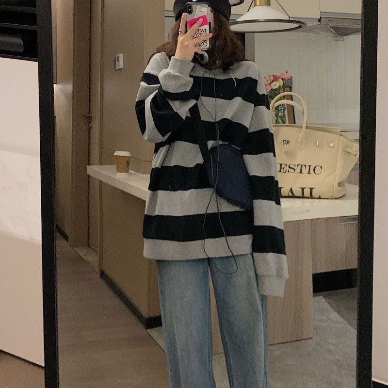 Women's Harajuku Striped Oversized Sweatshirts - true-deals-club