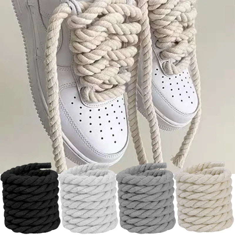 Rope Shoe Strings: 2pcs Bold Cotton Linen Twist Weave Shoelaces - true-deals-club