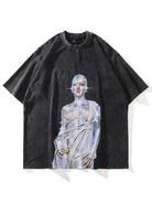 Distressed Oversized Tee with Graphic Print - true-deals-club