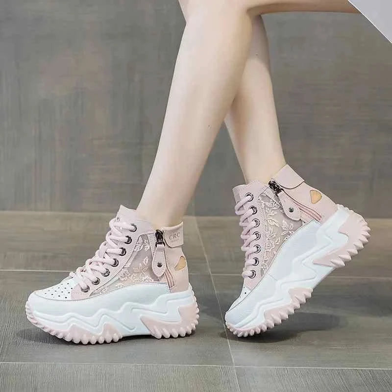 White Platform Shoes - Bilateral Zipper High Tops for Woman - true deals club