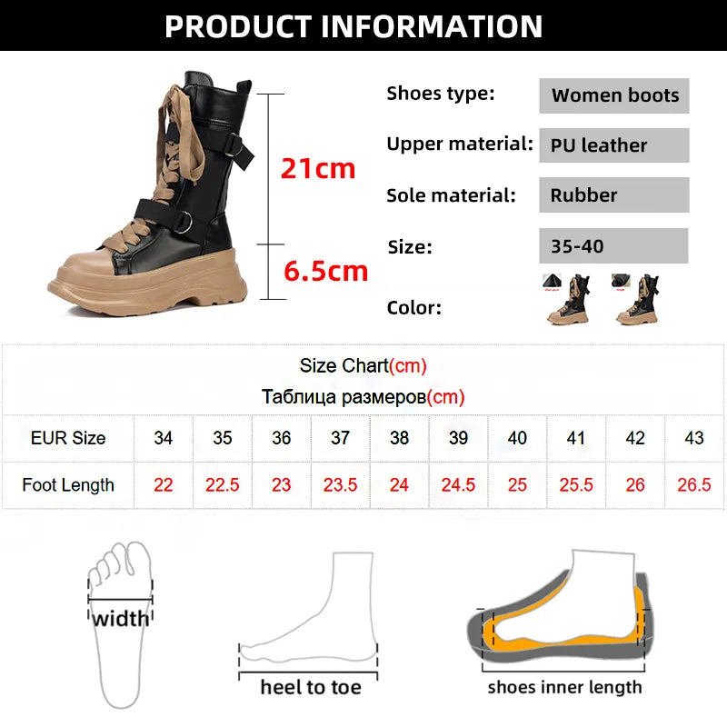 Platform Boots PU Leather Mid-Calf Combat for Women - True-Deals-Club