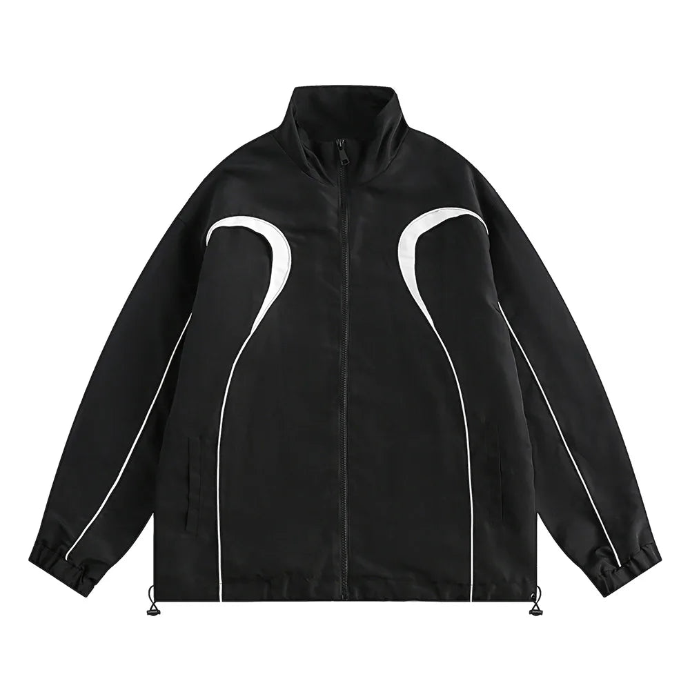 Streetwear Color Patch Stand Collar Zipper Jacket - true-deals-club