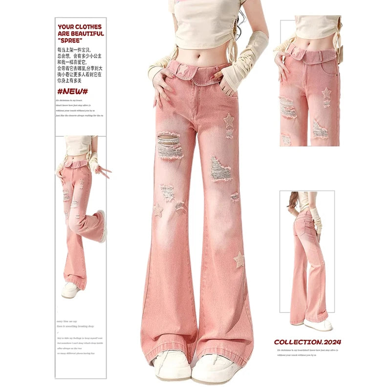 Ripped Jeans - Pink Star Denim for Women - true-deals-club