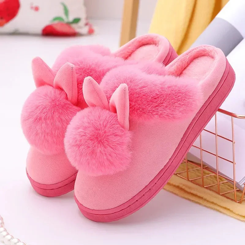 Fluffy Rabbit Plush Slippers for Women - true-deals-club