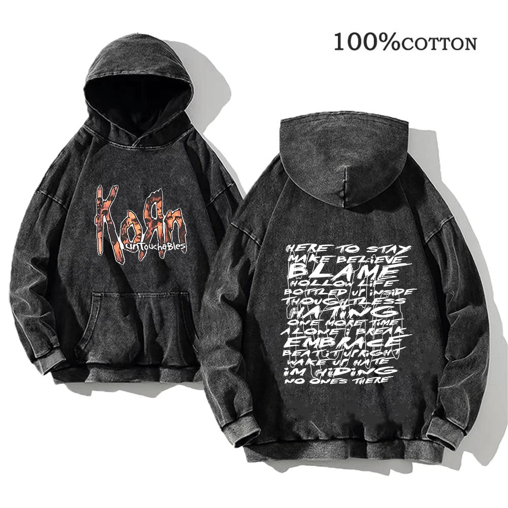 Korn Rock Band World Tour Hoodie | Vintage Washed Cotton Pullover.