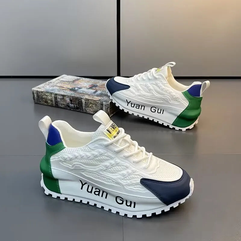 Men's Yuan Gui Platform Sneakers: Breathable Leather & Mesh Closed Trainer - true-deals-club