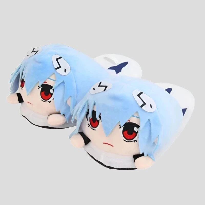 EVANGELION Rei Ayanami Plush Slippers: Cozy Anime-Inspired Footwear for Winter - true-deals-club