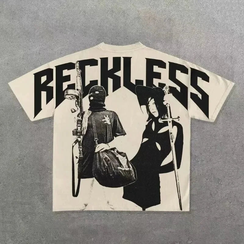 Reckless Oversized Hip-Hop Graphic T-Shirt for Men & Women – Streetwear Rap Tee