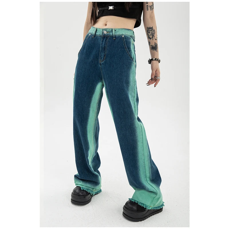 Baggy Jeans - High Waisted Gradient Color - true-deals-club