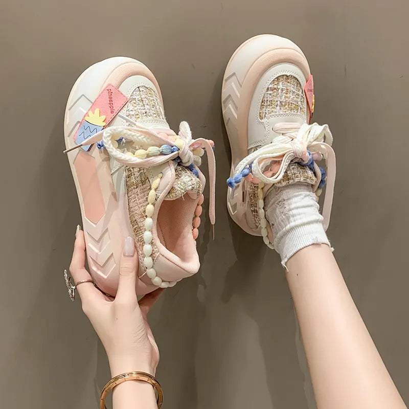 Cute Platform Round Toe Sneakers for Teens - true-deals-club