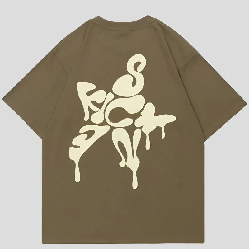 Melting Letter Star Streetwear T-shirt - Unisex Cotton Tee - true-deals-club