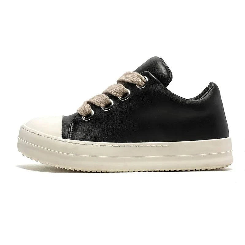 Unisex Black Low Top Chunky Sneakers - Fashion Vulcanized Shoes - true-deals-club