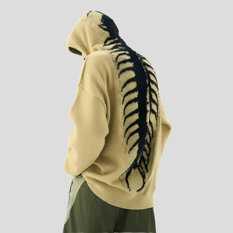 Centipede Bone Knitted Loose Hoodie Streetwear Sweatshirt for Men - true-deals-club