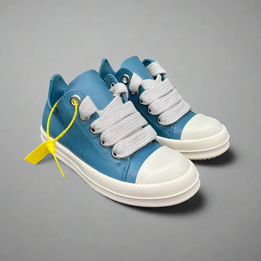 Leather Blue Sneakers with Jumbo Shoelaces - true-deals-club