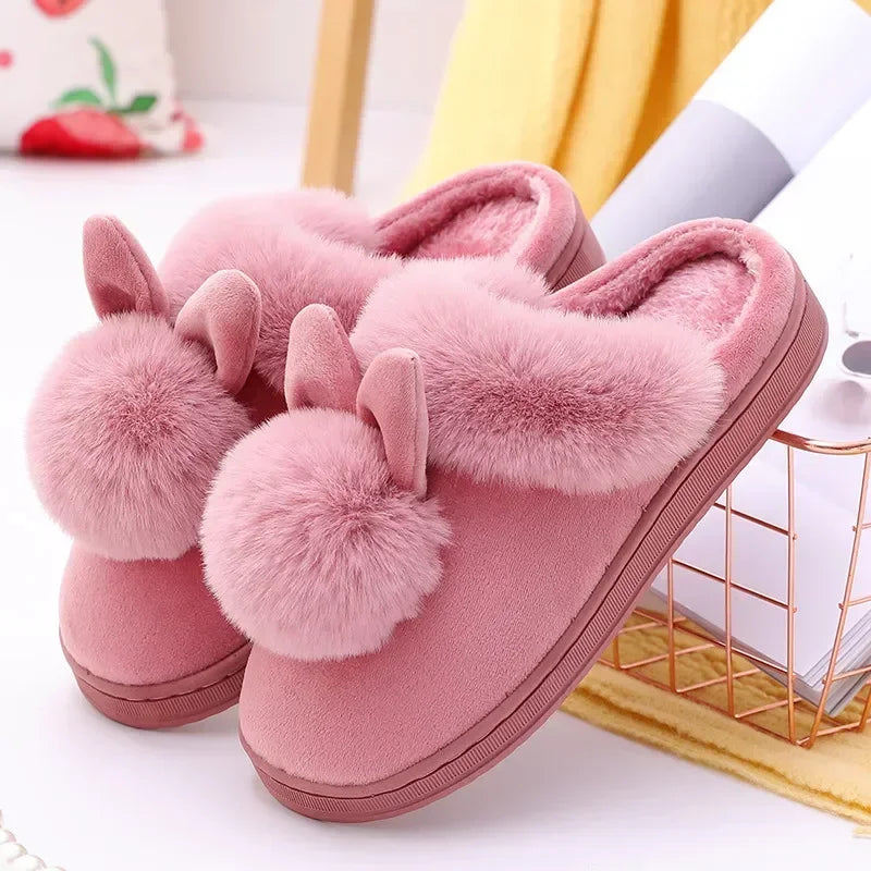 Fluffy Rabbit Plush Slippers for Women - true-deals-club