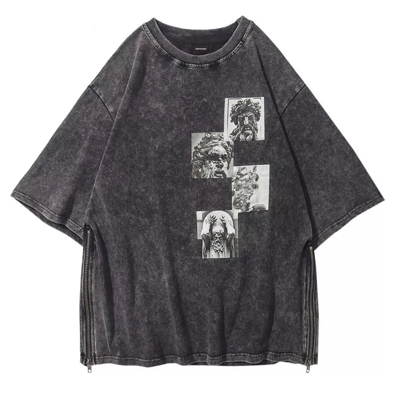 Vintage Men's Distressed Print T-Shirt - Casual Cotton Goth Style - True-Deals-Club