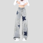 Blue Baggy Jeans with Five-Point Star Design - true-deals-club