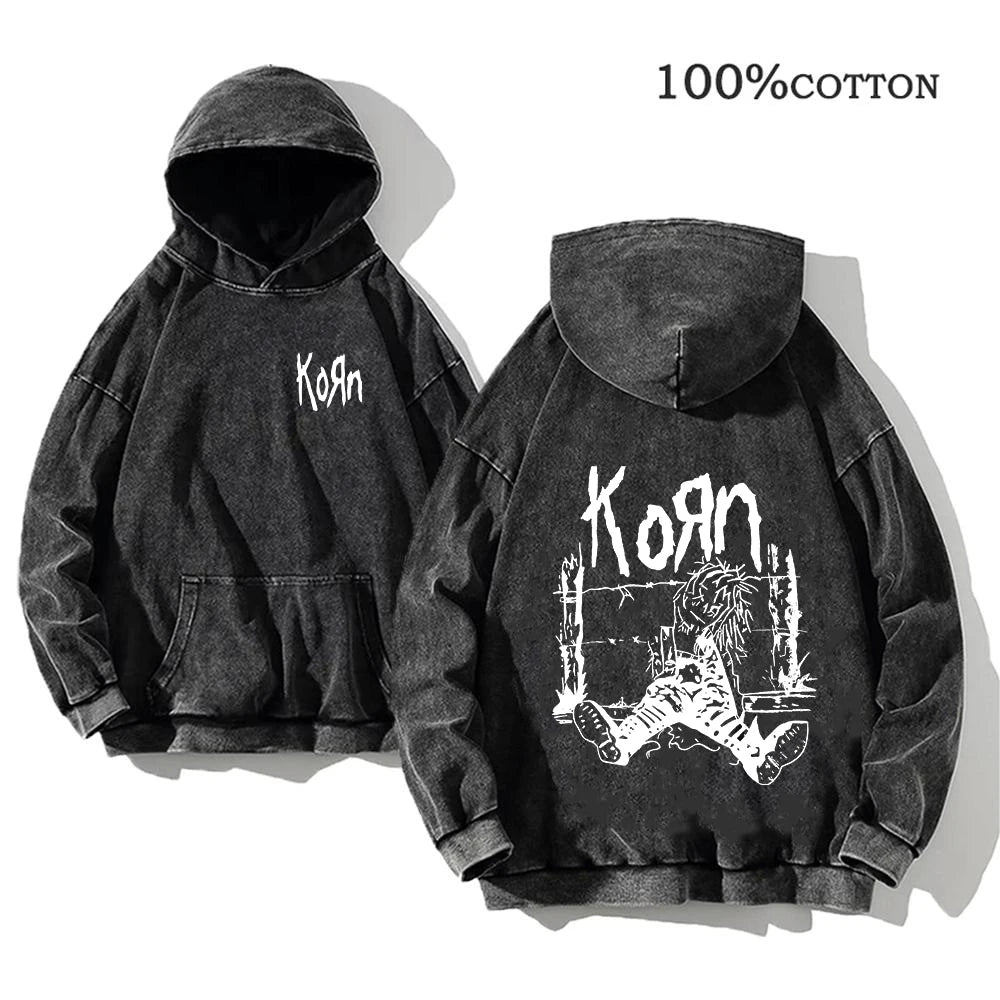 Korn Rock Band World Tour Hoodie | Vintage Washed Cotton Pullover.