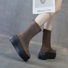 Women's  8cm Suede Leather Platform Boots - True-Deals-Club