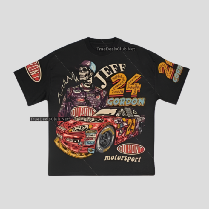 Oversized Graphic Tees - Jeff Gordon Print Short Sleeve T-Shirts - true-deals-club