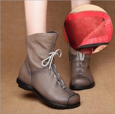 Retro-Style Handmade Black Leather Boots for Women - true-deals-club