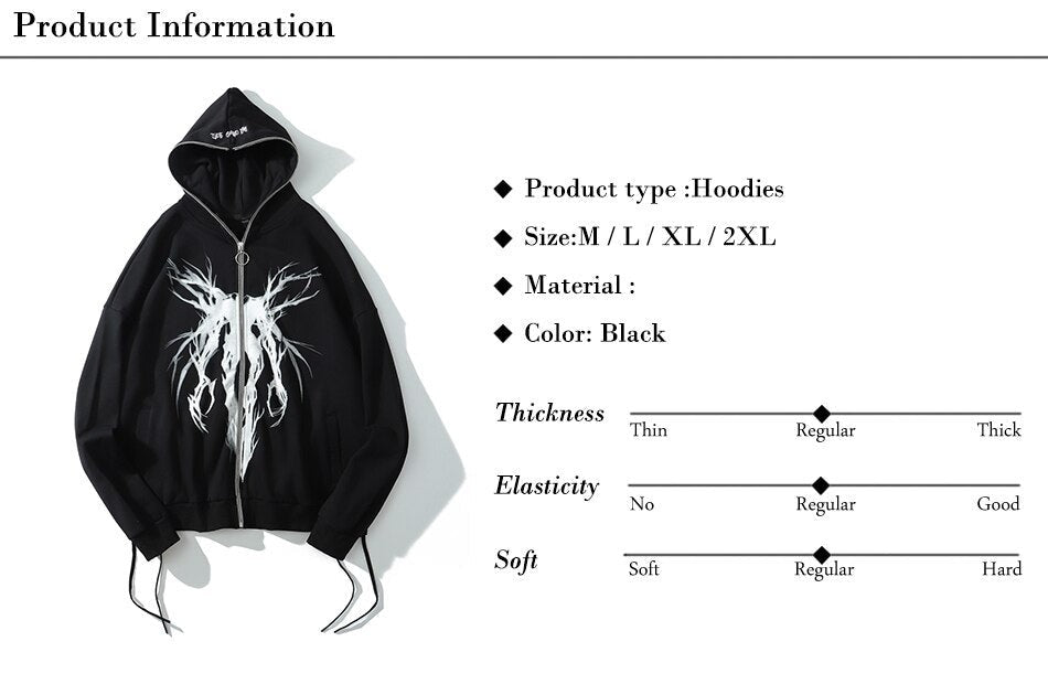 Unisex Graphic Print Black Zipper Hoodie - true-deals-club