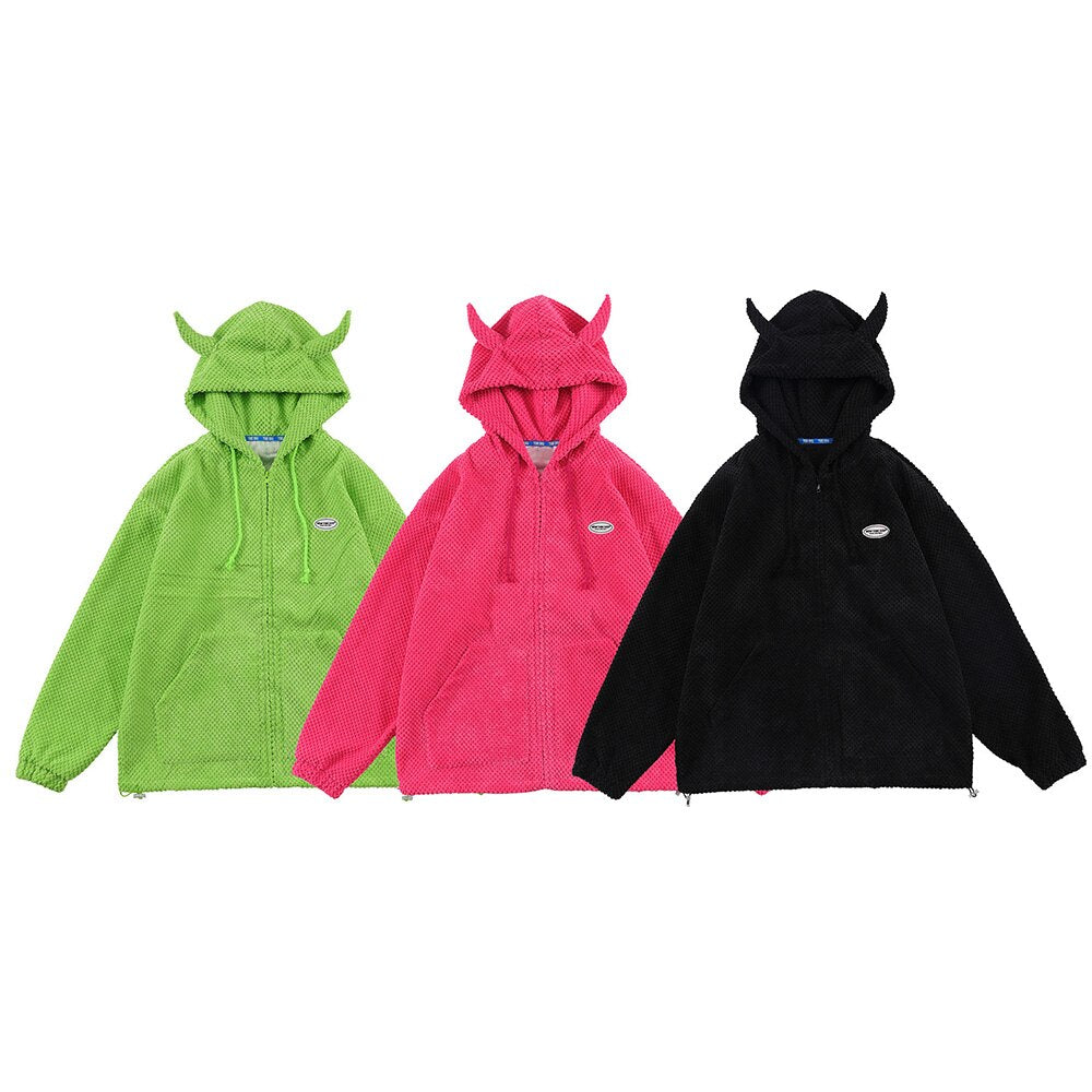 Mystical Green Hoodie Unisex with Demon Horns - true-deals-club