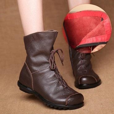 Retro-Style Handmade Black Leather Boots for Women - true-deals-club