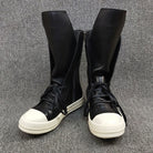 Leather Sneakers : Black Round Toe High-top Unisex - true-deals-club