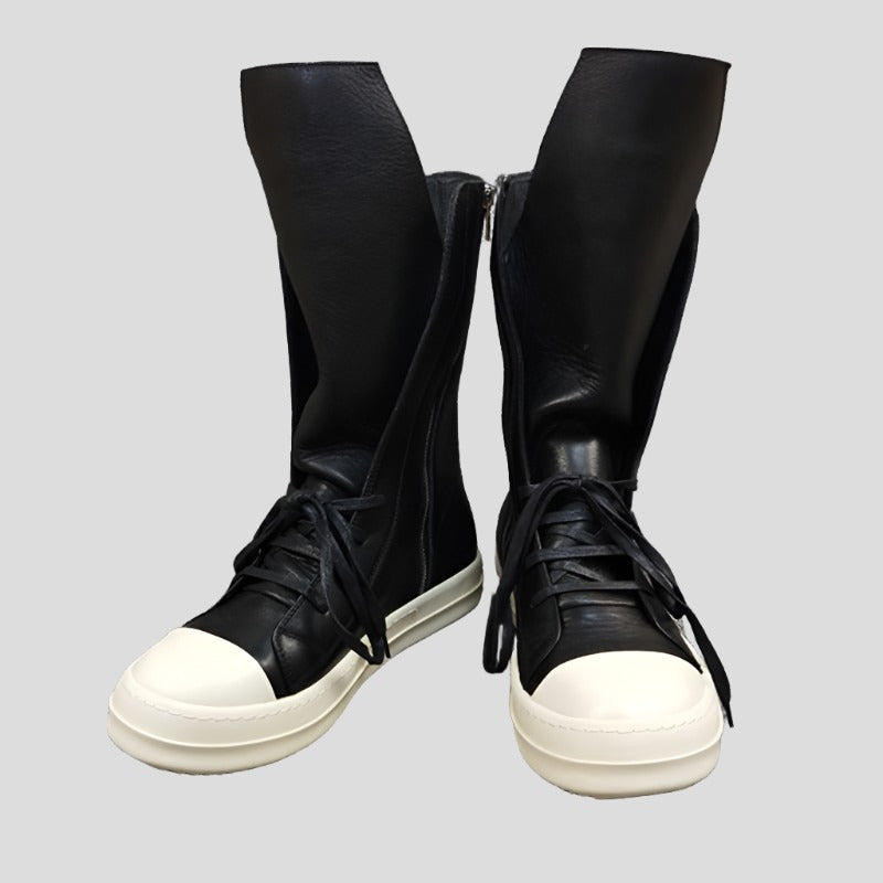 Unisex Round Toe Fashion High-top Black Sneakers Closed Casual - true-deals-club