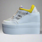 Leather Women's White Platform Sneakers 12cm Heel - true-deals-club